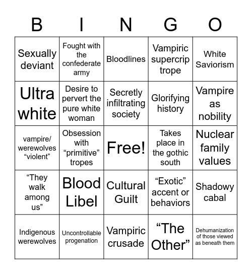 Reverse Colonization Bingo Card