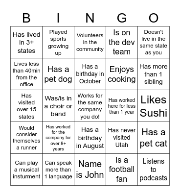 Radiant Team Bingo Card