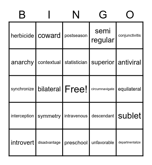 Multi Syllabic Words Bingo Card