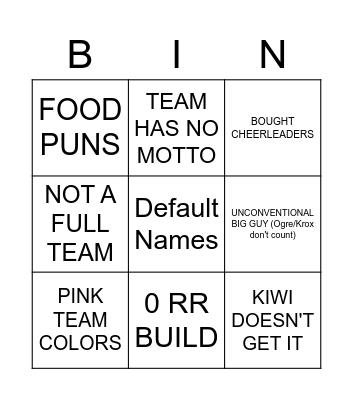Precap Bingo Card