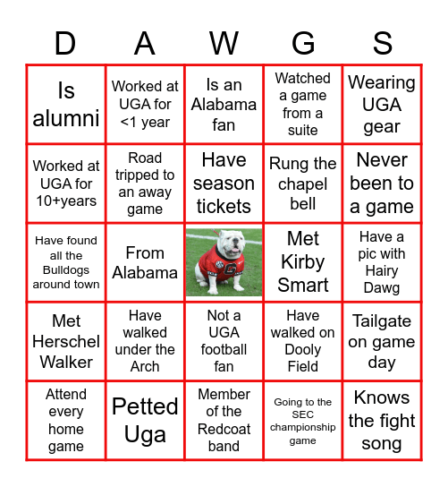 Tailgate Bingo Card