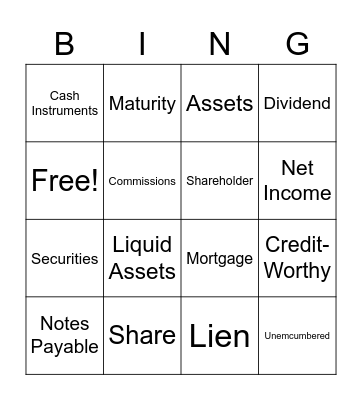 MEC-KFC-Credit App Vocabulary Bingo Card