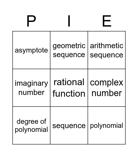 Algebra II Bingo Card