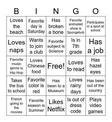 Ice Breaker Bingo Card