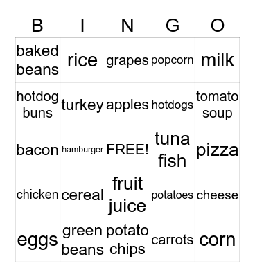 Grocery Store BINGO Card