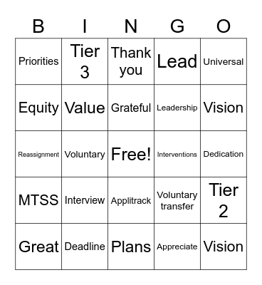 MTSS Leads Bingo Card