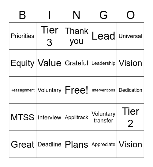 MTSS Leads Bingo Card