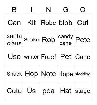 Silent E Bingo Card