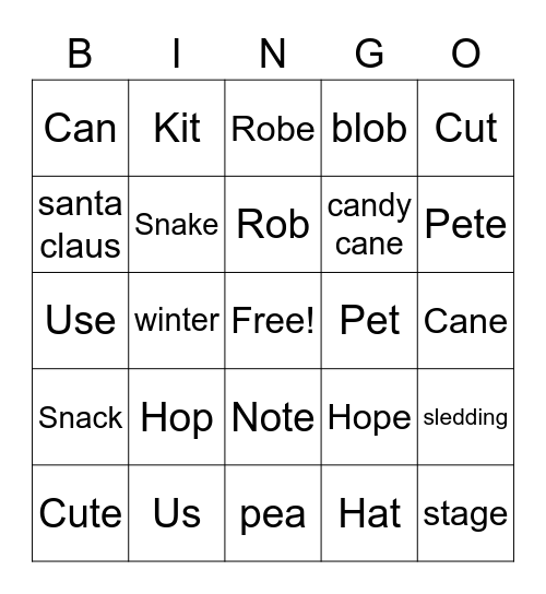 Silent E Bingo Card