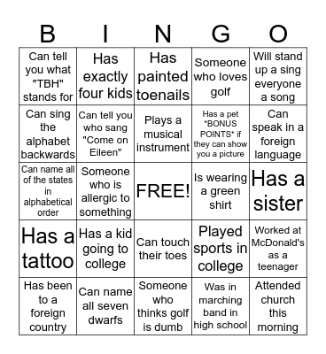 Getting to Know You BINGO Card