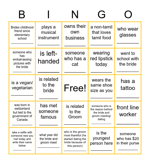 Find The Guest Bingo Card