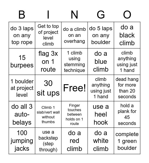 Climbing BINGO! Bingo Card