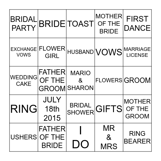 MAY GOD CONTUNUE TO BLESS THIS UNION Bingo Card