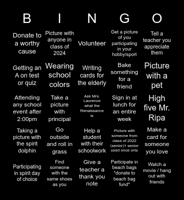 OLHS Class of 2024 Bingo Card