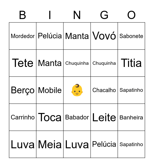 Chá revelação Pablo e Julia  n°1 Bingo Card
