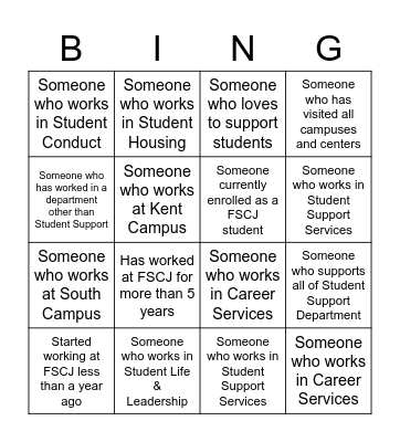 Student Support People Bingo Card