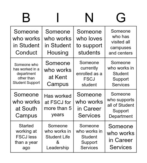 Student Support People Bingo Card