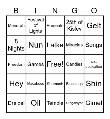 Happy Hanukkah Bingo Card