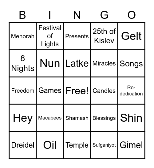 Happy Hanukkah Bingo Card