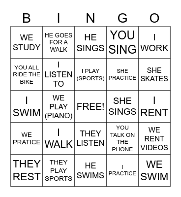 AR VERBS  Bingo Card