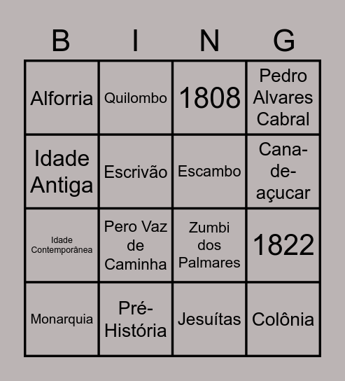 BINGO DE HISTÓRIA Bingo Card