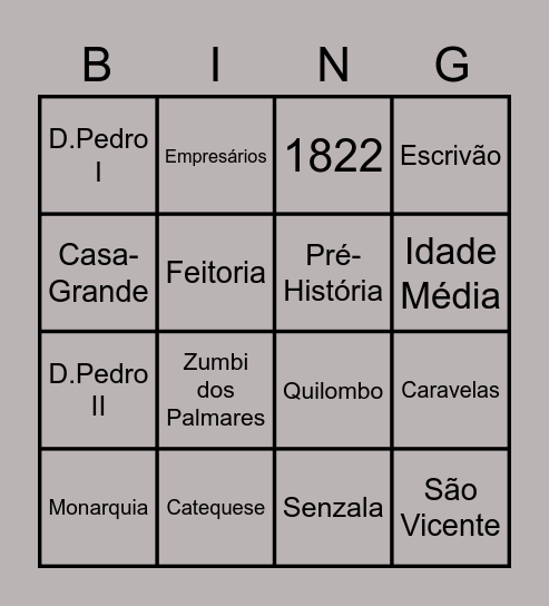 BINGO DE HISTÓRIA Bingo Card