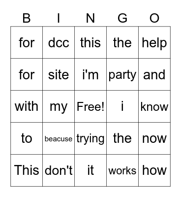 DCC Test Bingo Card