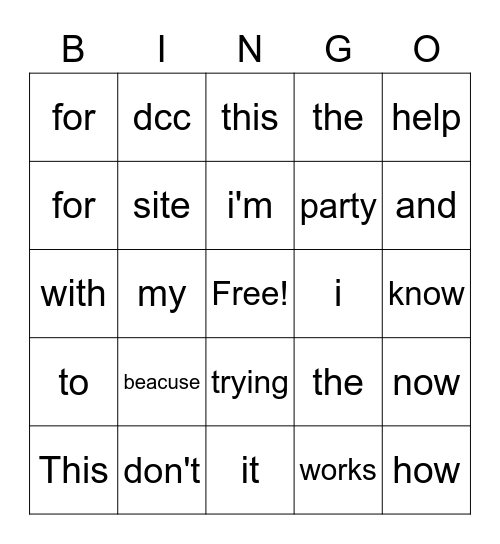 DCC Test Bingo Card