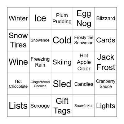 HOLIDAY Bingo Card