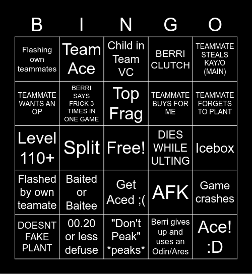 Valorant Bingo Card