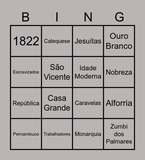 BINGO DA HISTÓRIA Bingo Card