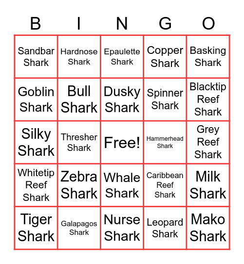 Shark BINGO Card
