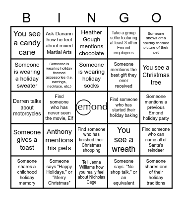 Emond Holiday Bingo Card