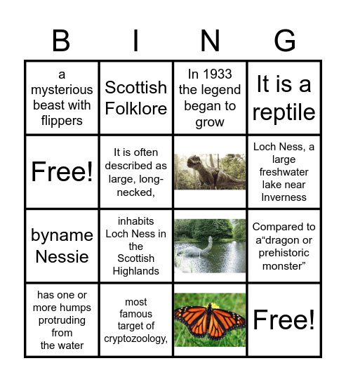 Loch Ness Monster Bingo Card