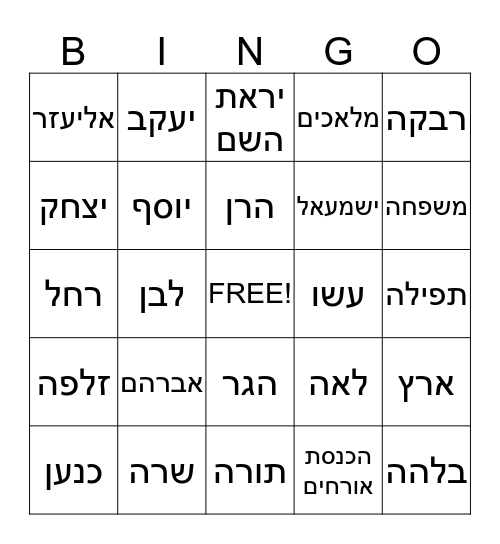 Patriarchs and Matriarchs Bingo Card