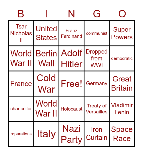 WWII Bingo Card