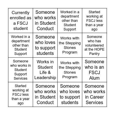 Student Support People Bingo Card