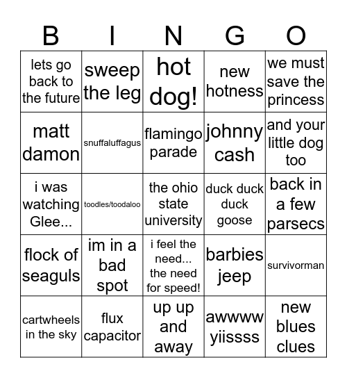 random phrases Bingo Card