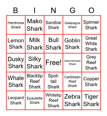 Shark BINGO Card
