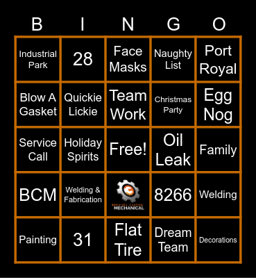 BCM Christmas Party Bingo Card