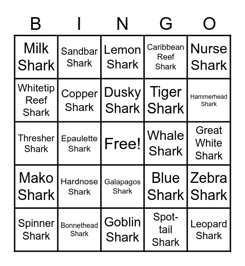 Shark BINGO Card