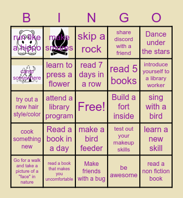 Summer Reading Bingo Example Bingo Card