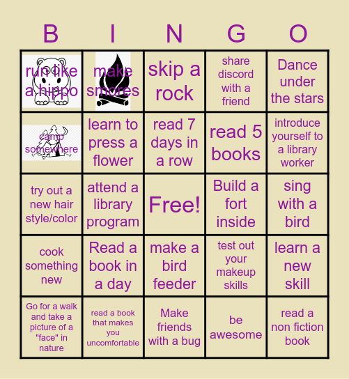 Summer Reading Bingo Example Bingo Card