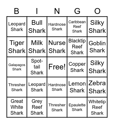 Shark BINGO Card