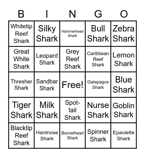 Shark BINGO Card