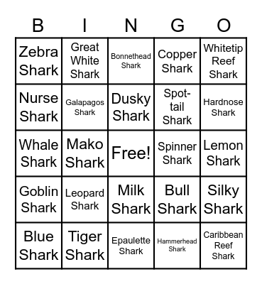 Shark BINGO Card