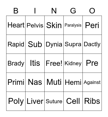 Medical Frenzy Bingo Card