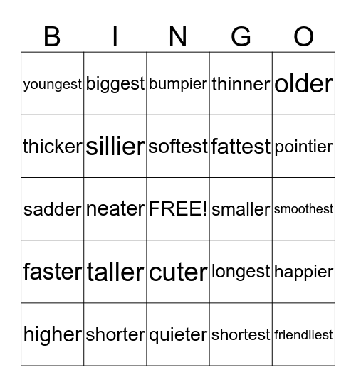 Suffixes  -er, -est  ----  Bingo Card