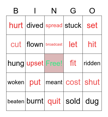 Irregular verbs Bingo Card