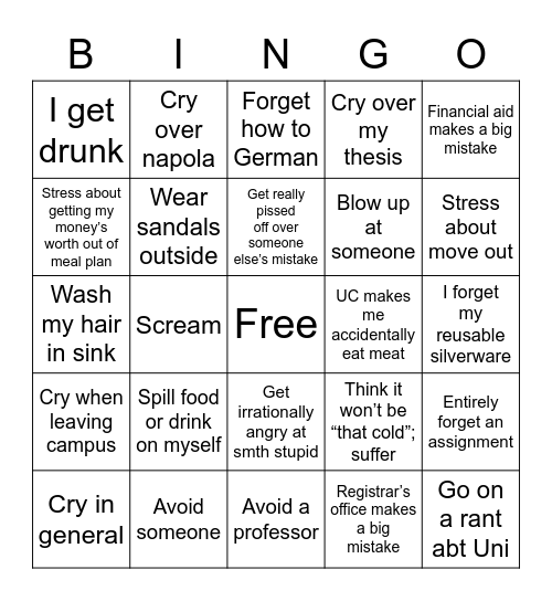 Finals Week Predictions Bingo Card